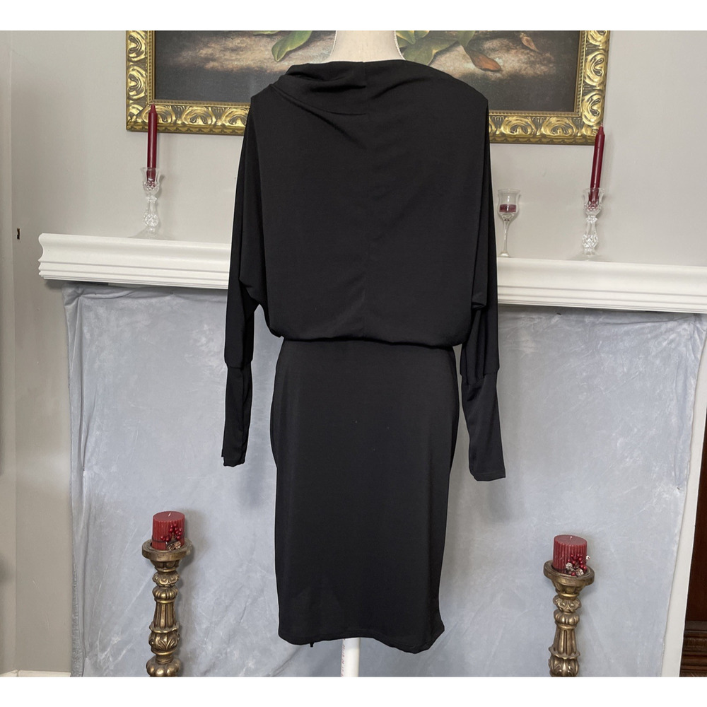 White Birch Black Rucked Draped Cowl Neck Dress Large - Picture 7 of 10